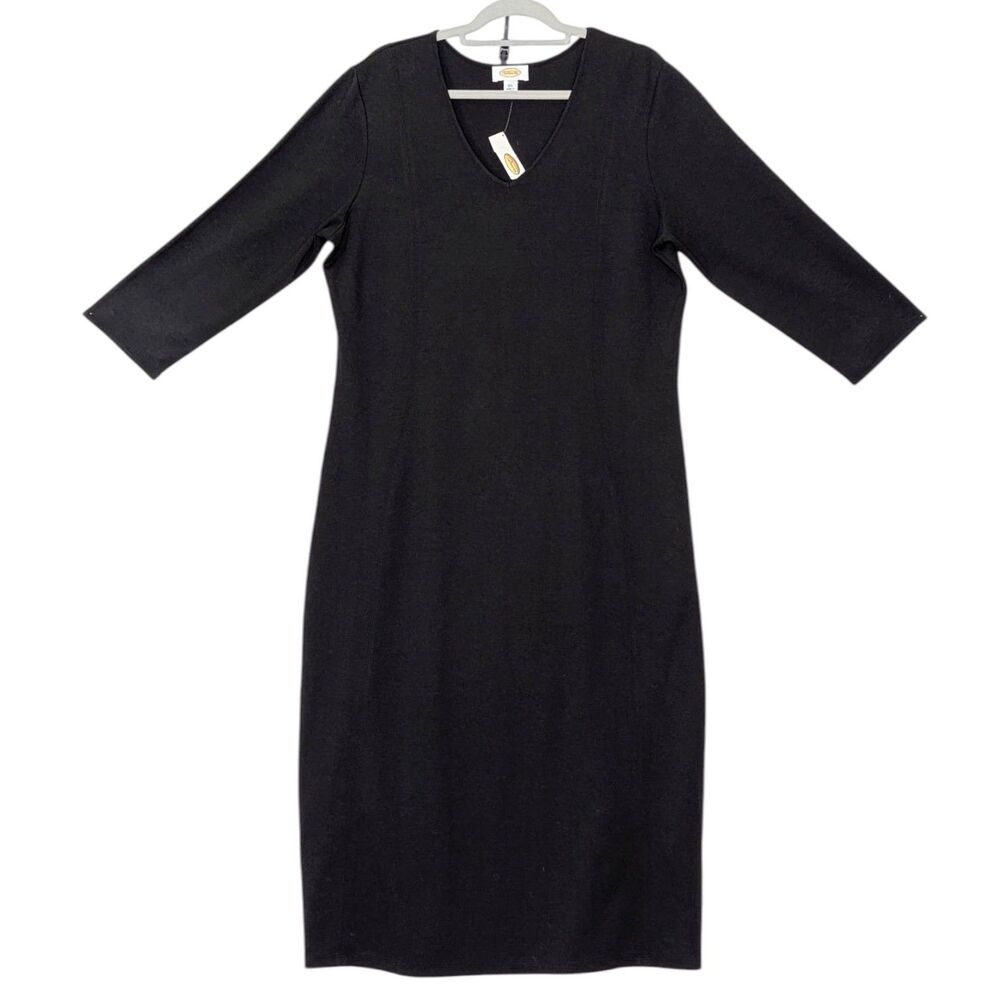 NWT Talbots Sz XL Black Maxi Sheath Dress 3/4 Sleeve V Neck Jersey Office Career